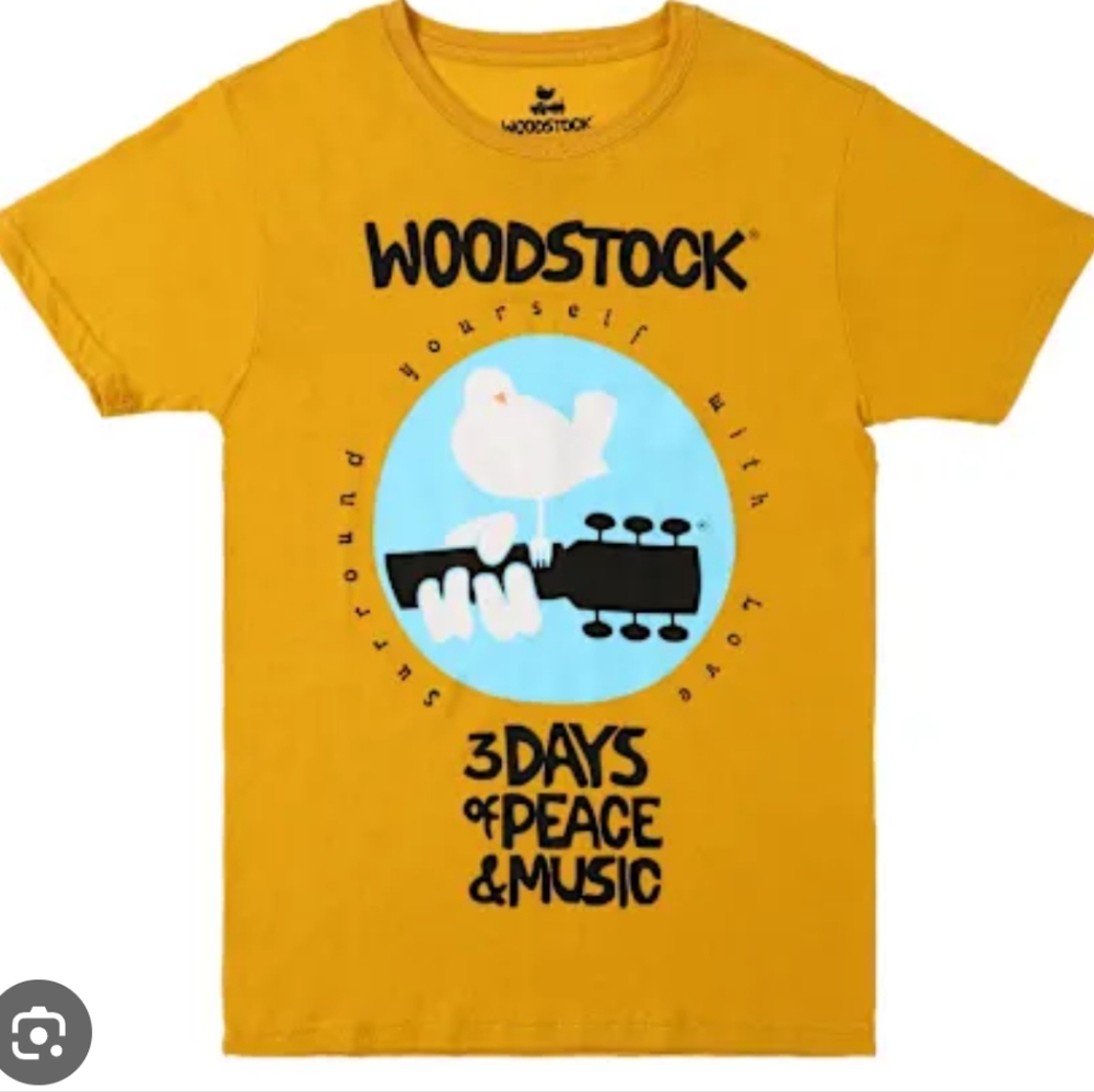 ⭐NWT Woodstock Peace And Music Tee Mustard Yellow XXL⭐